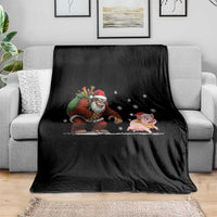 Christmas Cryptid Farm Life Gift Throw Blanket Funny Bigfoot Chasing Pig - Wonder Print Shop