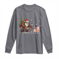 Christmas Cryptid Farm Life Gift Long Sleeve Shirt Funny Bigfoot Chasing Pig - Wonder Print Shop