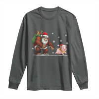 Christmas Cryptid Farm Life Gift Long Sleeve Shirt Funny Bigfoot Chasing Pig - Wonder Print Shop