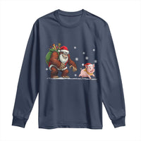 Christmas Cryptid Farm Life Gift Long Sleeve Shirt Funny Bigfoot Chasing Pig - Wonder Print Shop