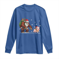 Christmas Cryptid Farm Life Gift Long Sleeve Shirt Funny Bigfoot Chasing Pig - Wonder Print Shop