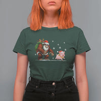 Christmas Cryptid Farm Life Gift T Shirt For Women Funny Bigfoot Chasing Pig - Wonder Print Shop
