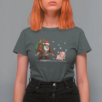 Christmas Cryptid Farm Life Gift T Shirt For Women Funny Bigfoot Chasing Pig - Wonder Print Shop