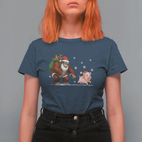 Christmas Cryptid Farm Life Gift T Shirt For Women Funny Bigfoot Chasing Pig - Wonder Print Shop