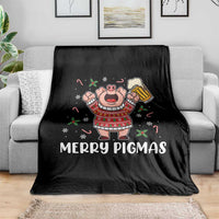 Christmas Pig Drinking Beer Throw Blanket Funny Merry Pigmas Gift - Wonder Print Shop
