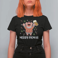 Christmas Pig Drinking Beer T Shirt For Women Funny Merry Pigmas Gift - Wonder Print Shop