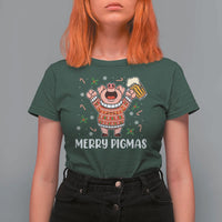 Christmas Pig Drinking Beer T Shirt For Women Funny Merry Pigmas Gift - Wonder Print Shop