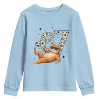 Funny Cat Playing Soccer Youth Sweatshirt Six Seven Meme