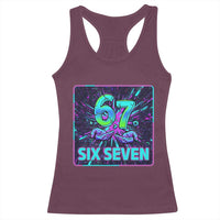 Funny Six Seven Meme Racerback Tank Top Cyberpunk Neon Style