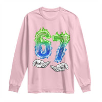 Green Fire Flame Six Seven Long Sleeve Shirt Trendy Meme Gift