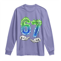 Green Fire Flame Six Seven Long Sleeve Shirt Trendy Meme Gift
