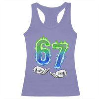 Green Fire Flame Six Seven Racerback Tank Top Trendy Meme Gift