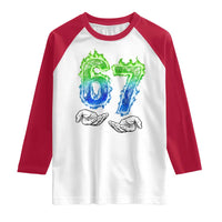 Green Fire Flame Six Seven Raglan Shirt Trendy Meme Gift