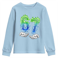 Green Fire Flame Six Seven Youth Sweatshirt Trendy Meme Gift