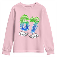 Green Fire Flame Six Seven Youth Sweatshirt Trendy Meme Gift