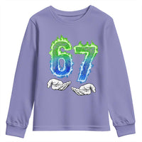 Green Fire Flame Six Seven Youth Sweatshirt Trendy Meme Gift