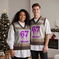 Drip Fire Flame Six Seven V-Neck Knit Sweater Vest Trendy Meme Gift