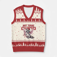 Funny Raccoon Cupid Anti Valentine V-Neck Knit Sweater Vest Not Today Cupid