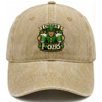 Cheers Fckers Washed Cotton Baseball Cap Funny Leprechaun St Patricks Day Party