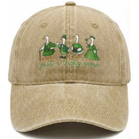 Just A Lucky Goose Washed Cotton Baseball Cap Funny St Patricks Day Irish Gift
