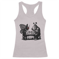 Funny Bigfoot And Mothman Egg Painting Racerback Tank Top Cryptid Easter Gift