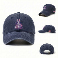 Cute Spooky Easter Bunny Washed Cotton Baseball Cap Pastel Goth Rabbit Gift