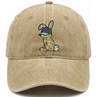 Camouflage Bunny Washed Cotton Baseball Cap Funny Hunter Easter Gift