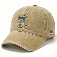 Camouflage Bunny Washed Cotton Baseball Cap Funny Hunter Easter Gift