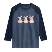 Floral Bunny Easter Raglan Shirt Shabby Chic Rose Pattern