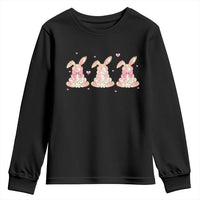Floral Bunny Easter Youth Sweatshirt Shabby Chic Rose Pattern