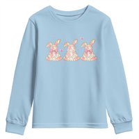 Floral Bunny Easter Youth Sweatshirt Shabby Chic Rose Pattern