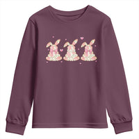 Floral Bunny Easter Youth Sweatshirt Shabby Chic Rose Pattern