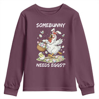 Funny Easter Chicken Bunny Ears Youth Sweatshirt Somebunny Needs Eggs