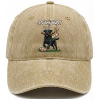 Funny Easter Hunting Dog Washed Cotton Baseball Cap Labrador Bunny Ears On The Hunt