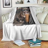 Funny Pitbull Drinking Coffee Throw Blanket Dog Meme Caffeine Graphic