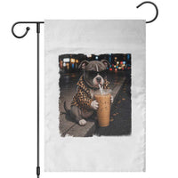 Funny Pitbull Drinking Coffee Garden Flag Dog Meme Caffeine Graphic