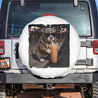 Funny Pitbull Drinking Coffee Spare Tire Cover Dog Meme Caffeine Graphic