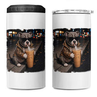Funny Pitbull Drinking Coffee 4 in 1 Can Cooler Tumbler Dog Meme Caffeine Graphic