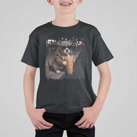 Funny Pitbull Drinking Coffee T Shirt For Kid Dog Meme Caffeine Graphic