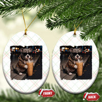 Funny Pitbull Drinking Coffee Ceramic Ornament Dog Meme Caffeine Graphic