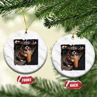 Funny Pitbull Drinking Coffee Ceramic Ornament Dog Meme Caffeine Graphic