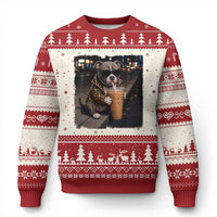 Funny Pitbull Drinking Coffee Ugly Christmas Sweater Dog Meme Caffeine Graphic