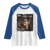 Funny Pitbull Drinking Coffee Raglan Shirt Dog Meme Caffeine Graphic