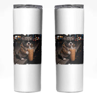 Funny Pitbull Drinking Coffee Skinny Tumbler Dog Meme Caffeine Graphic