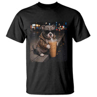 Funny Pitbull Drinking Coffee T Shirt Dog Meme Caffeine Graphic