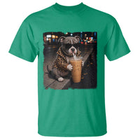Funny Pitbull Drinking Coffee T Shirt Dog Meme Caffeine Graphic