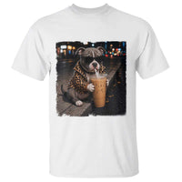 Funny Pitbull Drinking Coffee T Shirt Dog Meme Caffeine Graphic