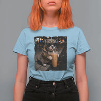 Funny Pitbull Drinking Coffee T Shirt For Women Dog Meme Caffeine Graphic