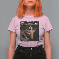Funny Pitbull Drinking Coffee T Shirt For Women Dog Meme Caffeine Graphic