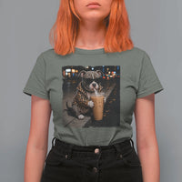 Funny Pitbull Drinking Coffee T Shirt For Women Dog Meme Caffeine Graphic
